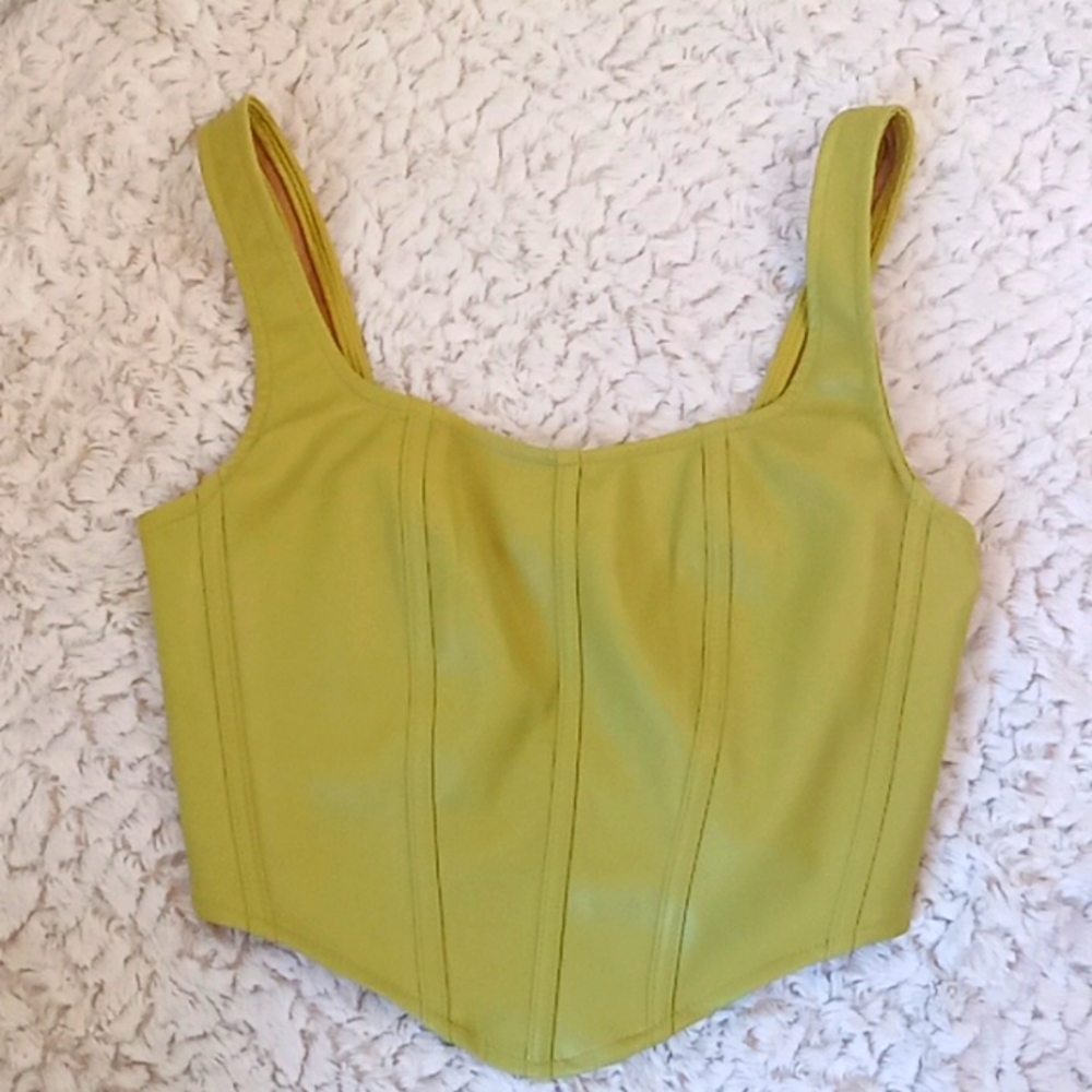 Sincerely Jules Women's Faux Leather Crop Top Green Size S